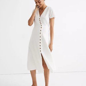 Madewell Linen-Blend Button-Wrap Midi Dress SIZE 6; NWT